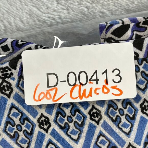 Chico's Top Womens 3 Blue Purple Geo Brit Geometric Relaxed Fit Flutter Sleeve - Picture 15 of 16